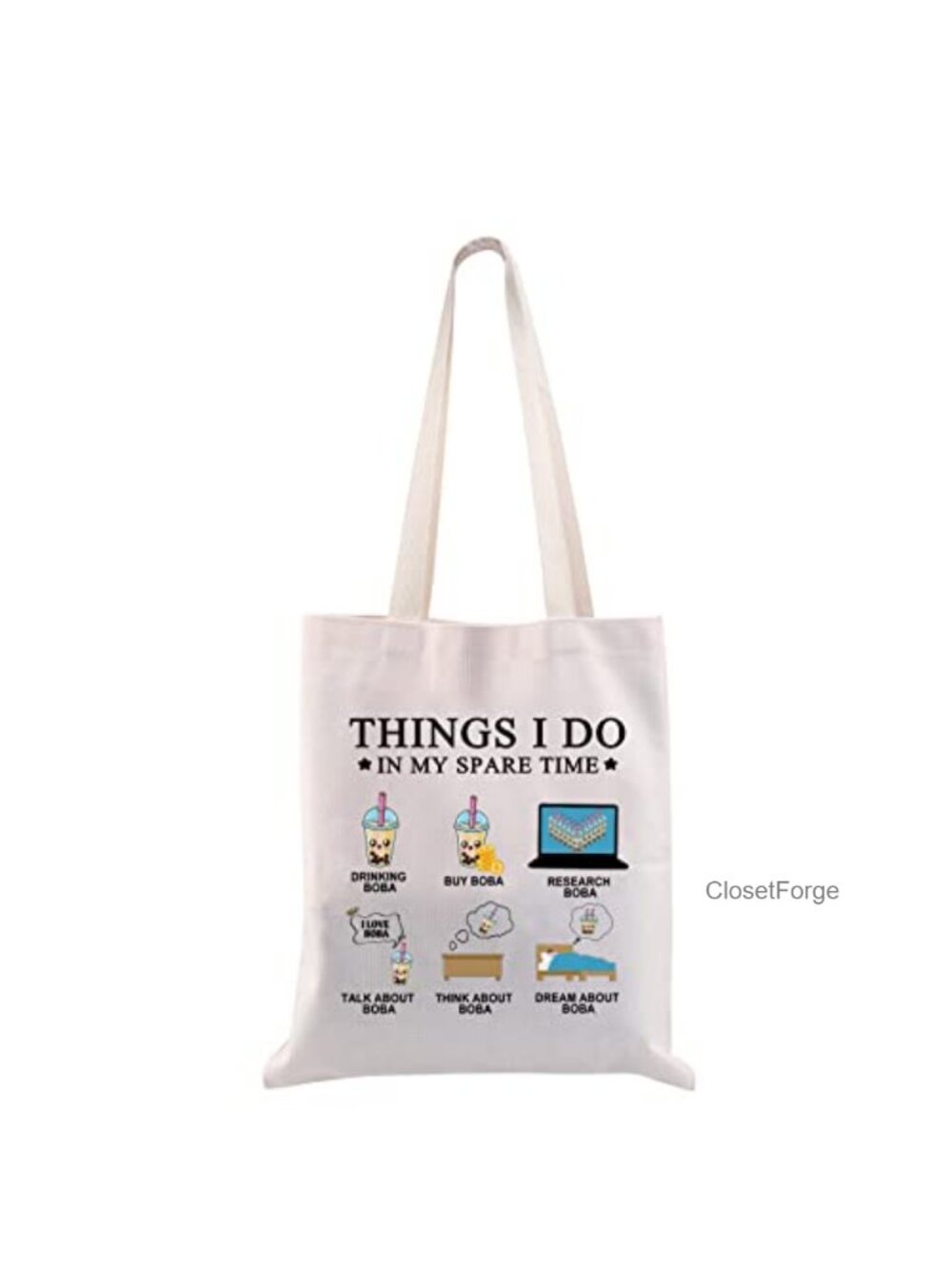 Kawaii Bubble Tea Tote Bag Reusable Waterproof Shopping Bag Gift